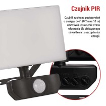 Naświetlacz LED TAMBO z czujnikiem PIR, 20 W, 2000 lm, czarny