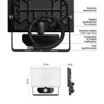 LED-es reflektor TAMBO mozgásérzékelővel, 20 W, 2000 lm, fekete
