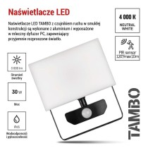 Naświetlacz LED TAMBO z czujnikiem PIR, 30 W, 3000 lm, czarny
