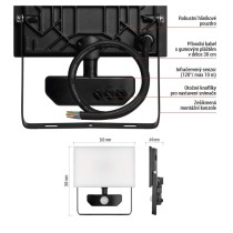 LED reflektor TAMBO se senzorem pohybu, 30 W, 3000 lm, černý