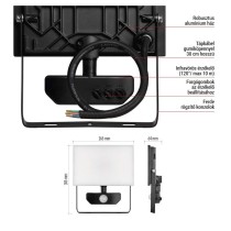 LED-es reflektor TAMBO mozgásérzékelővel, 30 W, 3000 lm, fekete