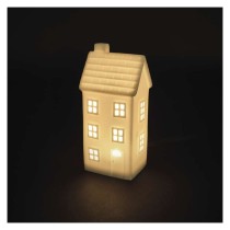 LED-Keramik–Häuschen, 16 cm, 1x CR2032, Innen, warmweiss, Zeitschaltuhr