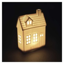 LED-Keramik–Häuschen, 18 cm, 1x CR2032, Innen, warmweiss, Zeitschaltuhr
