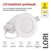 LED reflektor LORI fehér, kerek, 4,5W CCT