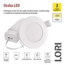 Oczko LED LORI białe, okrągłe, 4,5W CCT