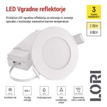 LED reflektor LORI bele barve, okrogel, 4,5W CCT