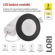 LED SVIETIDLO LORI VST. KR 4,5W 345LM IP65 CCT čierná
