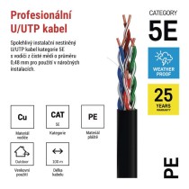 Datový kabel UTP 5E, outdoor, 100m
