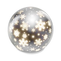 LED karácsonyi üveggömb – hópelyhek, 12 cm, 3x AA, beltéri, meleg fehér, időzítő