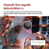 LED karácsonyi fényfüzér, 24 m, kültéri és beltéri, többszínű, progr, időz.