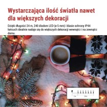 Lampki choinkowe Classic 240 LED 24m multikolor, ziel. przew., IP44, 8 programów, timer