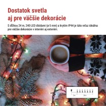 LED vianočná reťaz, 24 m, vonkajšia aj vnútorná, multicolor, programy, časovač
