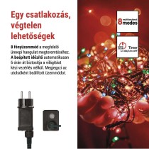 LED karácsonyi fényfüzér, 24 m, kültéri és beltéri, többszínű, progr, időz.