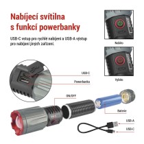 LED nabíjecí kovová svítilna 3000 lm, 5000 mAh