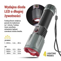 Latarka metalowa LED 3000 lm, 5000 mAh, ładowalna