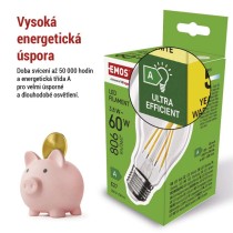 LED žárovka Filament A60 A CLASS/ E27 / 3,8 W (60 W) / 806 lm / teplá bílá