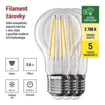 LED žárovka Filament A60 A CLASS/ E27 / 3,8 W (60 W) / 806 lm / teplá bílá