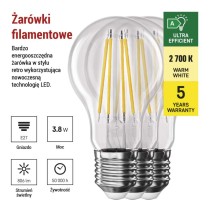 Żarówka LED Filament A60 A CLASS/ E27 / 3,8 W (60 W) / 806 lm / ciepła biel