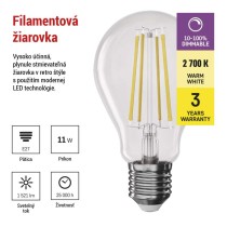 LED žiarovka Filament A60 / E27 / 11W (100W) / 1521 lm / teplá biela / stmievateľná