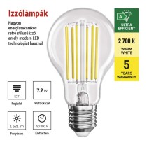 LED izzó Filament A60 A CLASS / E27 / 7,2 W (100 W) / 1521 lm / meleg fehér