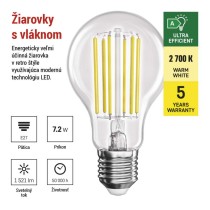 LED žiarovka Filament A60 A CLASS / E27 / 7,2 W (100 W) / 1521 lm / teplá biela