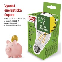LED žárovka Filament A60 A CLASS / E27 / 3,8 W (60 W) / 806 lm / neutrální bílá
