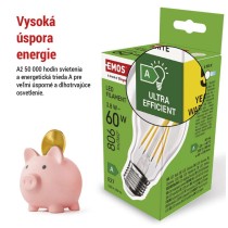 LED žiarovka Filament A60 A CLASS/ E27 / 3,8 W (60 W) / 806 lm / neutrálna biela