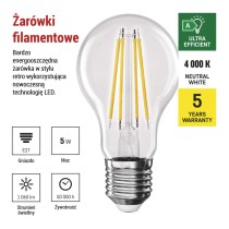 Żarówka LED Filament A60 A CLASS/ E27 / 5 W (75 W) / 1 060 lm / neutralna biel