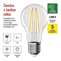 LED žarnica Filament A60 A CLASS/ E27 / 5 W (75 W) / 1 060 lm / nevtralno bela
