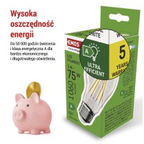 Żarówka LED Filament A60 A CLASS/ E27 / 5 W (75 W) / 1 060 lm / neutralna biel