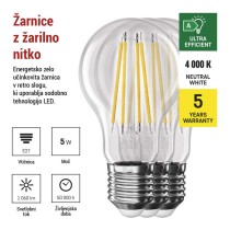 LED žarnica Filament A CLASS A60 / E27 / 5 W (75 W) / 1 060 lm / nevtralno bela