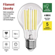 LED žárovka Filament A60 A CLASS / E27 / 7,2 W (100 W) / 1521 lm / neutrální bílá