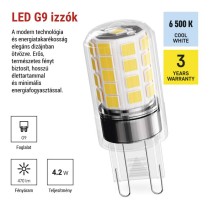 LED izzó Classic JC / G9 / 4,2 W (40 W) / 470 lm / Hideg fehér / 2 pcs