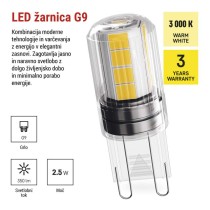 LED žarnica Classic JC / G9 / 2,5 W (32 W) / 350 lm / toplo bela 