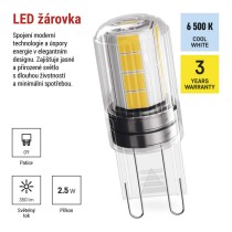 LED žárovka Classic JC / G9 / 2,5 W (32 W) / 350 lm / studená bílá 