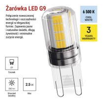 Żarówka LED Classic JC / G9 / 2,5 W (32 W) / 350 lm / zimna biel