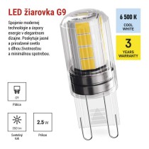LED žiarovka Classic JC / G9 / 2,5 W (32 W) / 350 lm / Studená biela