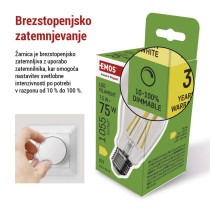 LED žarnica Filament A60/ E27 / 7,5 W (75 W) / 1 055 lm / toplo bela / zatemnitev