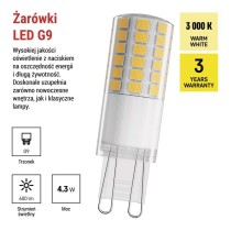 Żarówka LED Classic JC / G9 / 4,3W (48 W) / 600 lm / Ciepła biel