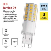 LED žarnica Classic JC / G9 / 4,3 W (48 W) / 600 lm / Hladna bela