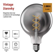 LED žiarovka DECO SMOKED G125 / E27 / 4,5 W (19 W) / 180 lm / flame