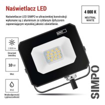 Naświetlacz LED SIMPO 10 W, czarny, neutralna biel