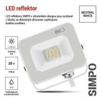 LED reflektor SIMPO 10 W, bílý, neutrální bílá