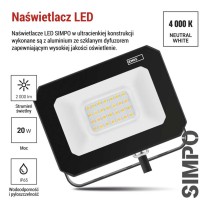 Naświetlacz LED SIMPO 20W, neutralna biel