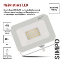 Naświetlacz LED SIMPO 20W, biały, neutralna biel