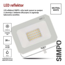 LED reflektor SIMPO 20W, bel, IP65, 2000 lm, nevtralna bela