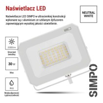 Naświetlacz LED SIMPO 30W, biały, neutralna biel