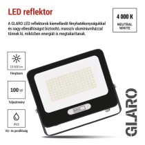 LED reflektor GLARO 100W, fekete, IP65, 10000 lm, természetes fehér