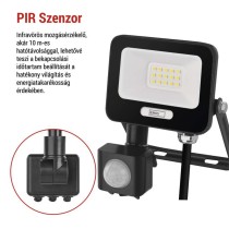 LED reflektor GLARO PIR 10 W, fekete, IP54, 1000 lm, természetes fehér