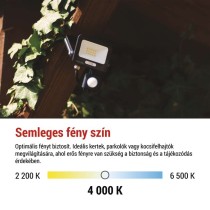 LED reflektor GLARO PIR 10 W, fekete, IP54, 1000 lm, természetes fehér